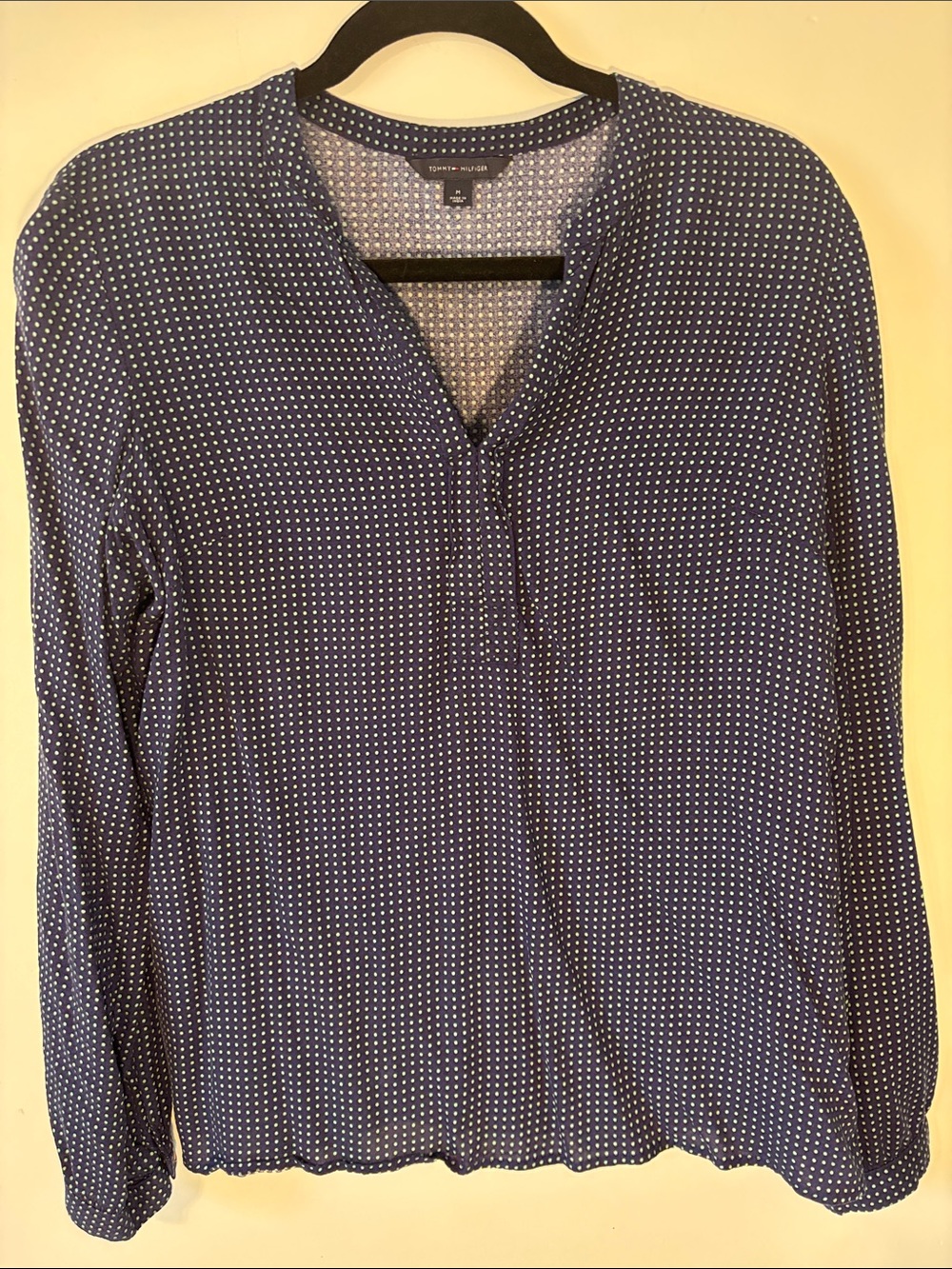 Tommy Hilfiger Navy and White Dot V-Neck Blouse